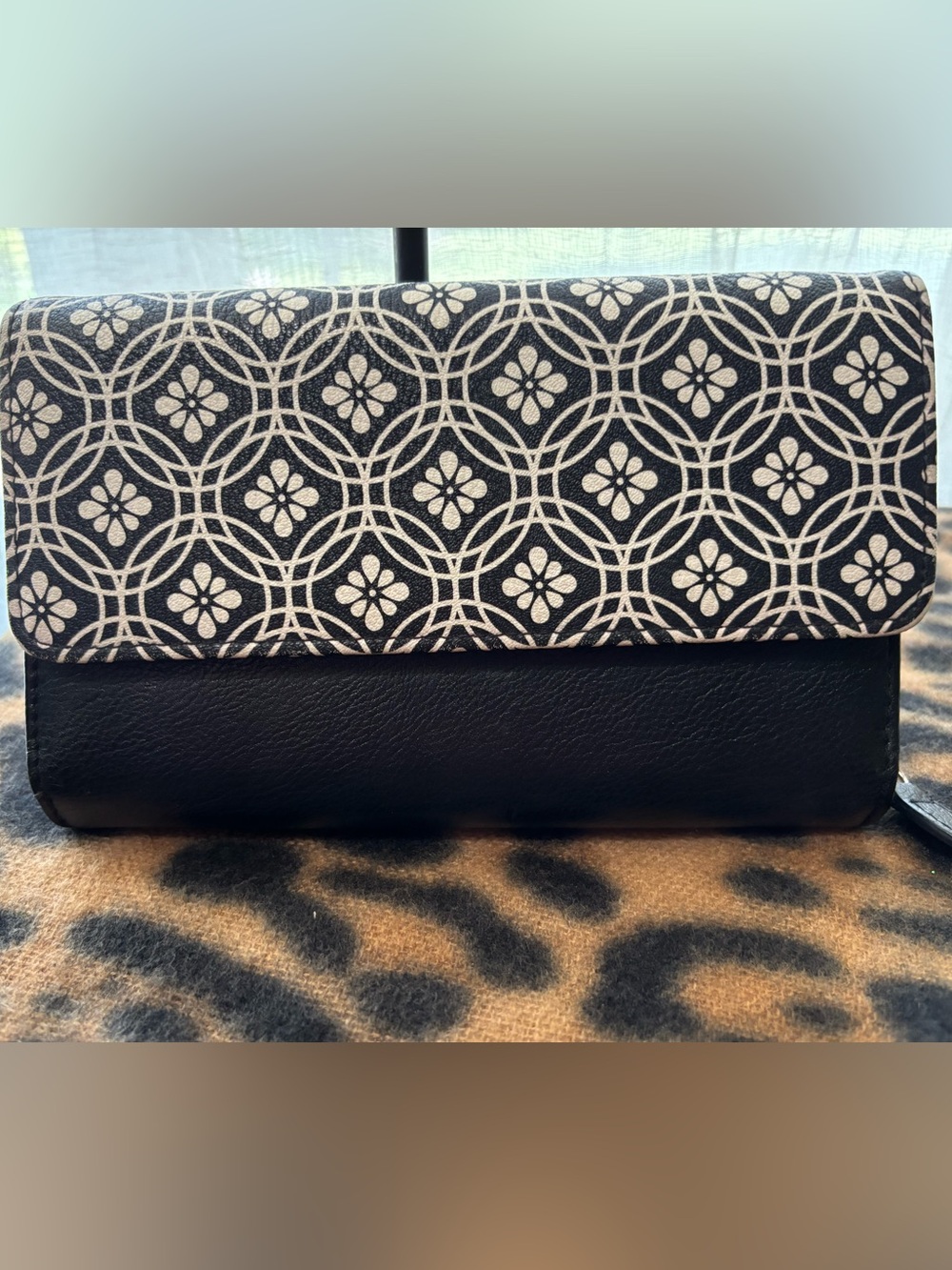 Black and White Patterned Fold-Over Wallet Clutch